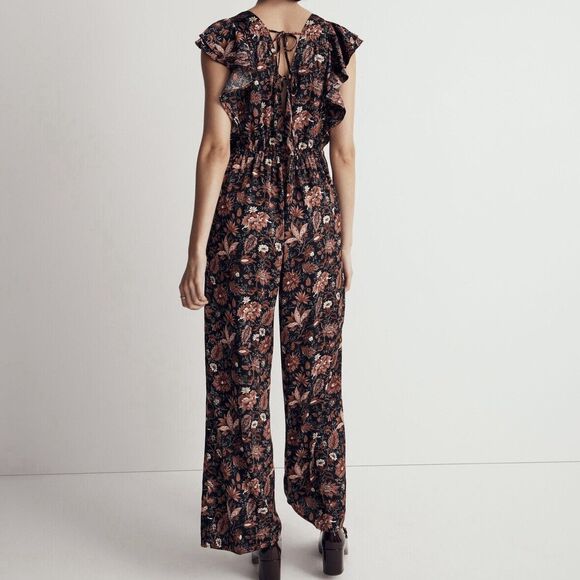 NWT Madewell Ruffled Jumpsuit Fall Floral Small Wide Leg Small - Picture 2 of 12